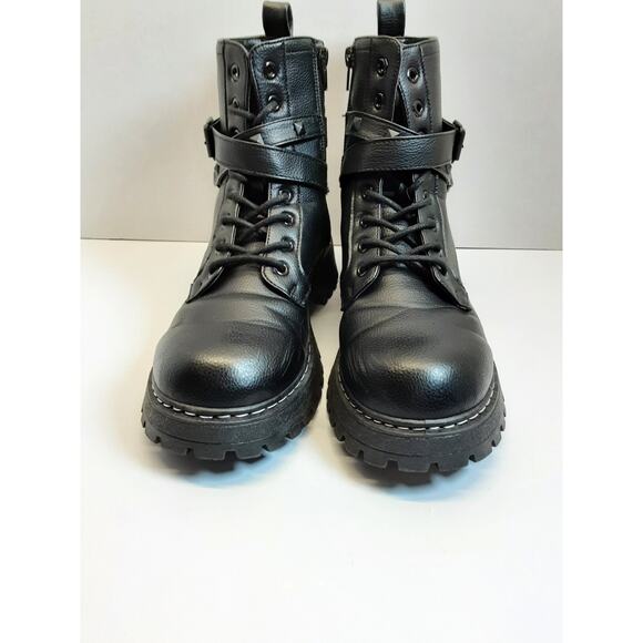Sugar Black Womens Ankle Chain Buckle Combat Boots - Picture 2 of 8